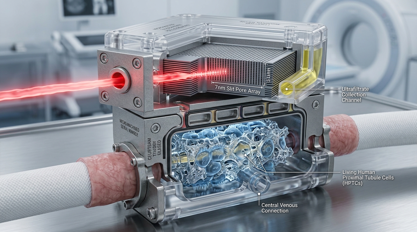 Silicon nanopore hemofilter and living tubule cell bioreactor chip (The Kidney Project)